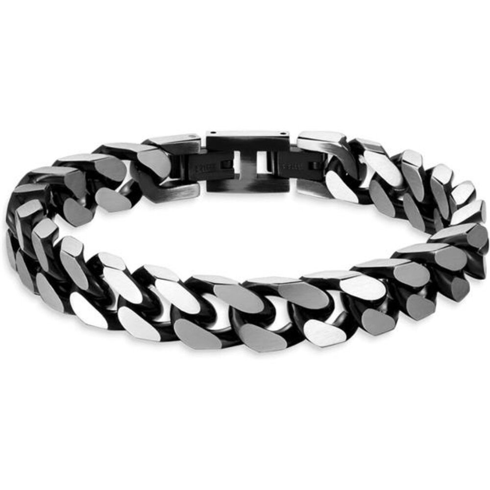 Bracelets for Men-Stainless Steel Fold Over Clasp Cuban Chain Mens Bracelet